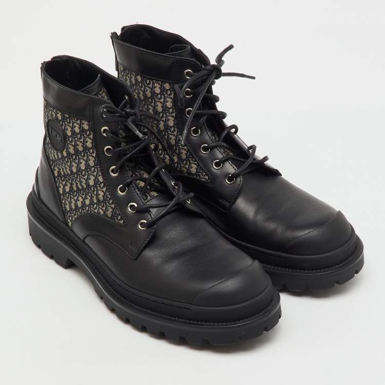 Pre Owned Dior Black Oblique Canvas and Leather Explorer Ankle Boots Size 43