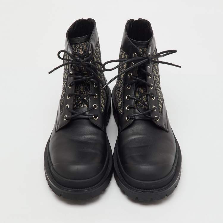 Pre Owned Dior Black Oblique Canvas and Leather Explorer Ankle Boots Size 43