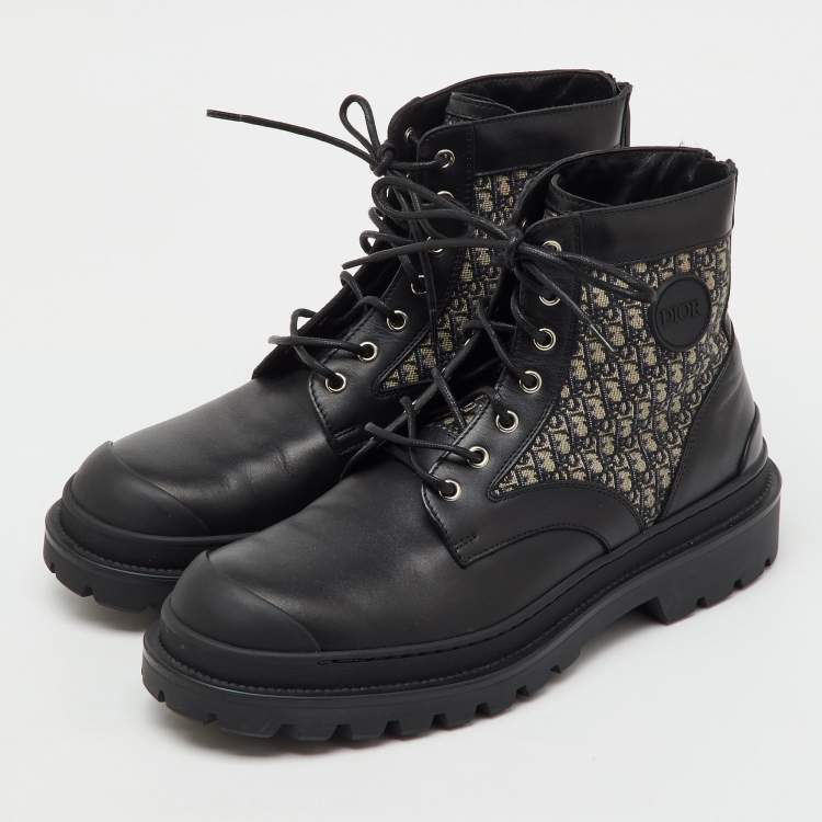 Pre Owned Dior Black Oblique Canvas and Leather Explorer Ankle Boots Size 43