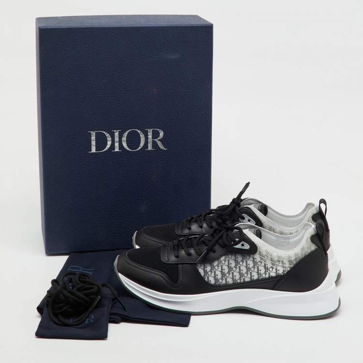 Pre Owned Dior Black/Grey Oblique Mesh and Leather B25 Runner Lace Up Sneakers Size 43