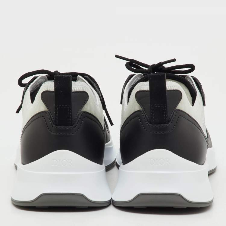 Pre Owned Dior Black/Grey Oblique Mesh and Leather B25 Runner Lace Up Sneakers Size 43