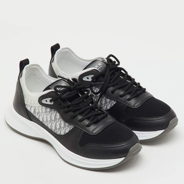 Pre Owned Dior Black/Grey Oblique Mesh and Leather B25 Runner Lace Up Sneakers Size 43