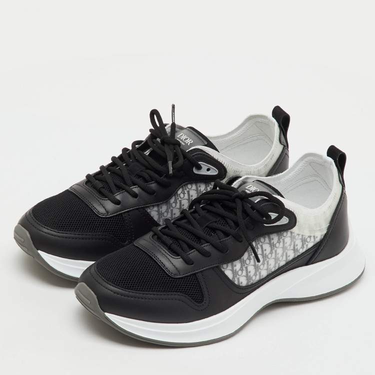 Pre Owned Dior Black/Grey Oblique Mesh and Leather B25 Runner Lace Up Sneakers Size 43