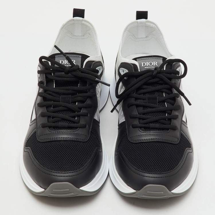 Pre Owned Dior Black/Grey Oblique Mesh and Leather B25 Runner Lace Up Sneakers Size 43