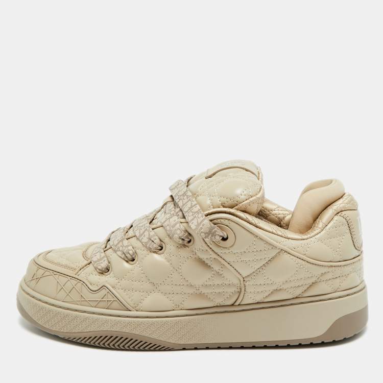 Pre Owned Dior B9S Skater Size 42.5 Beige Cannage Leather Low Top Sneakers