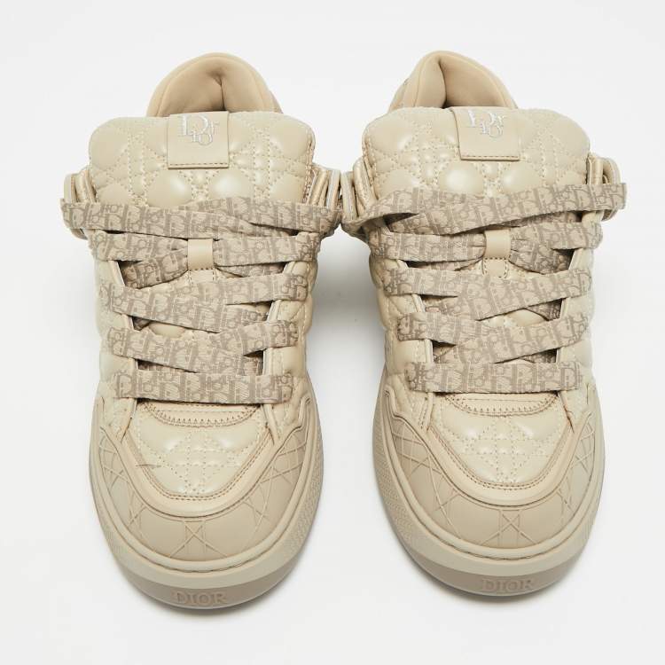 Pre Owned Dior B9S Skater Size 42.5 Beige Cannage Leather Low Top Sneakers