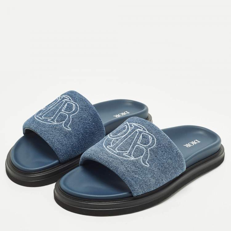 Pre Owned Dior Aqua Size 41 Blue Quilted Denim Slide Sandals