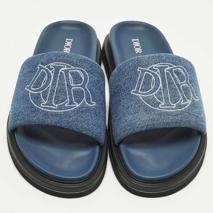 Pre Owned Dior Aqua Size 41 Blue Quilted Denim Slide Sandals