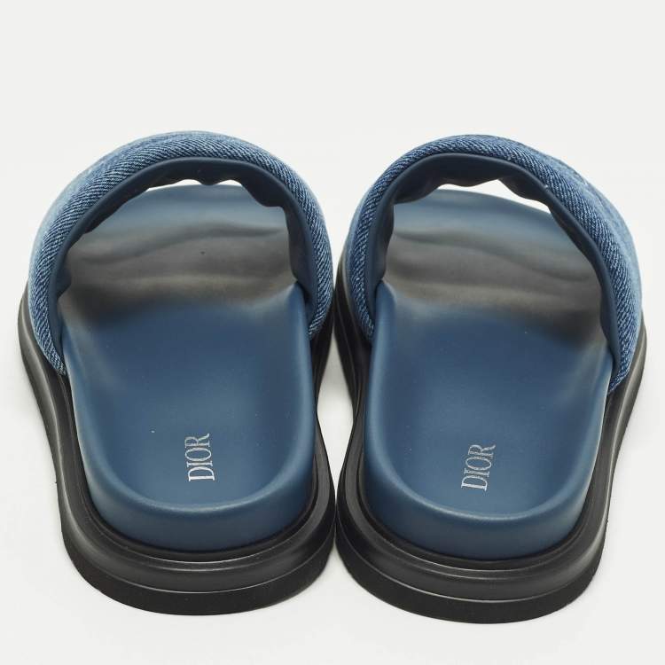 Pre Owned Dior Aqua Size 41 Blue Quilted Denim Slide Sandals