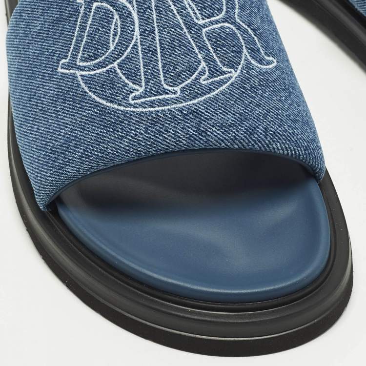 Pre Owned Dior Aqua Size 41 Blue Quilted Denim Slide Sandals
