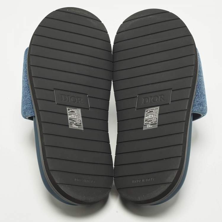Pre Owned Dior Aqua Size 41 Blue Quilted Denim Slide Sandals