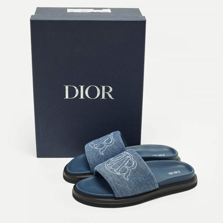 Pre Owned Dior Aqua Size 41 Blue Quilted Denim Slide Sandals