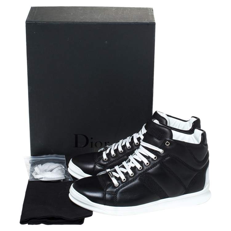 مملوكة مسبقًا Dior Black Leather High-Top Sneakers Size 43.5 