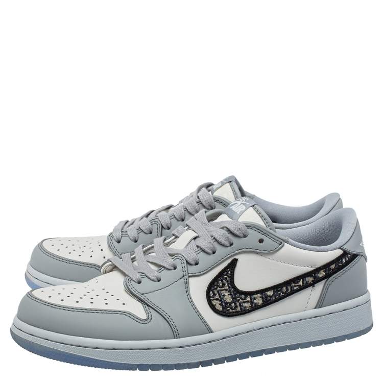 Pre Owned Dior x Jordan Grey/White Leather Air Jordan 1 Low Top Sneakers Size 41