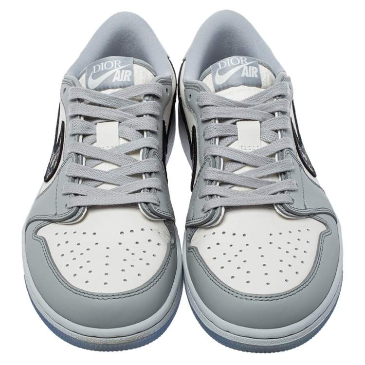 Pre Owned Dior x Jordan Grey/White Leather Air Jordan 1 Low Top Sneakers Size 41