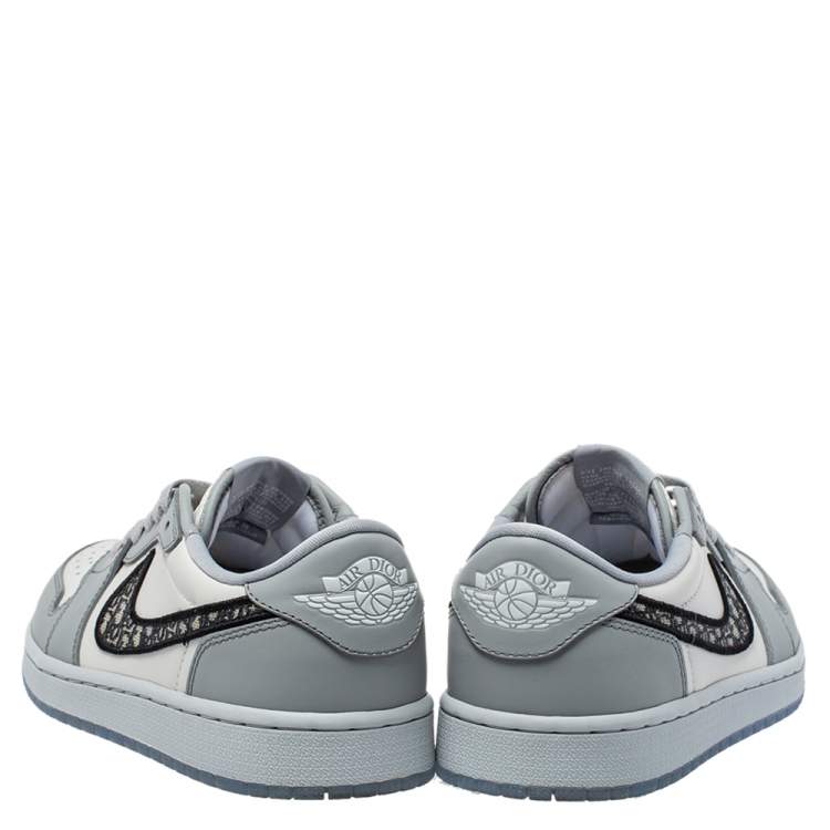 Pre Owned Dior x Jordan Grey/White Leather Air Jordan 1 Low Top Sneakers Size 41
