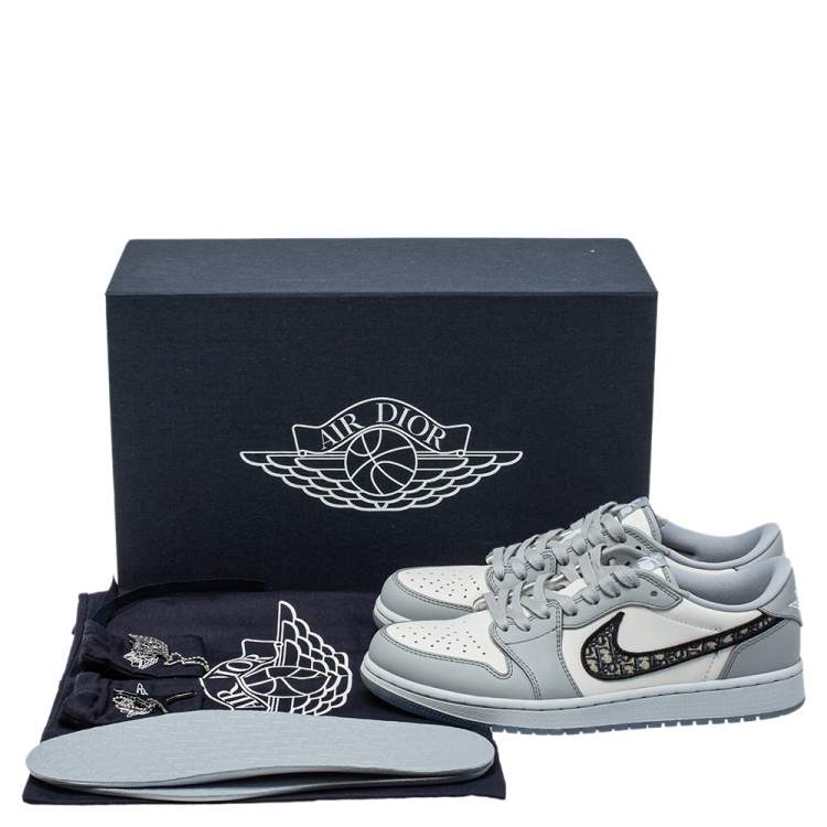 Pre Owned Dior x Jordan Grey/White Leather Air Jordan 1 Low Top Sneakers Size 41
