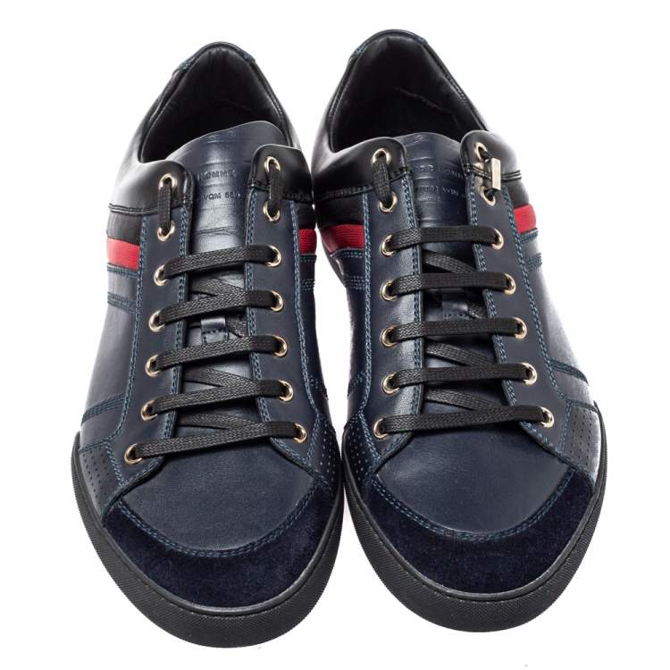 Pre Owned Dior Homme Navy Blue Leather and Suede Lace Low Top Sneakers Size 43