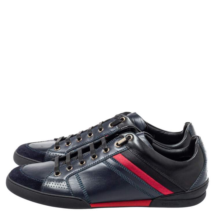 Pre Owned Dior Homme Navy Blue Leather and Suede Lace Low Top Sneakers Size 43