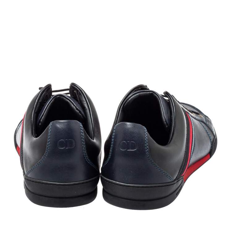 Pre Owned Dior Homme Navy Blue Leather and Suede Lace Low Top Sneakers Size 43