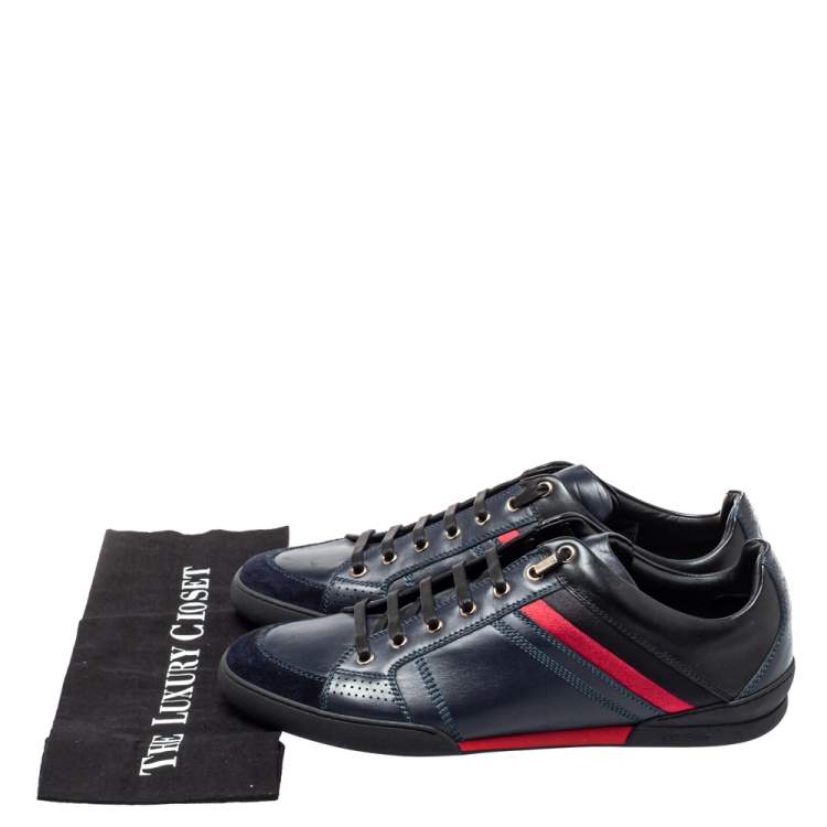 Pre Owned Dior Homme Navy Blue Leather and Suede Lace Low Top Sneakers Size 43