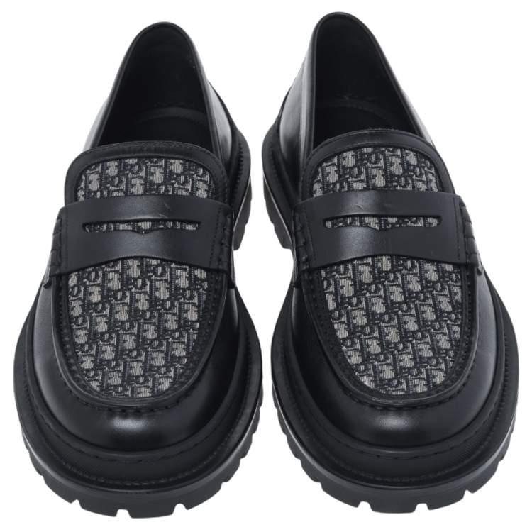 Pre Owned Dior Black Canvas And Leather Explorer Loafers Size 42