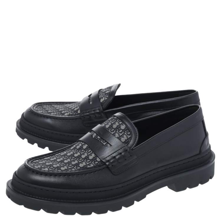 Pre Owned Dior Black Canvas And Leather Explorer Loafers Size 42