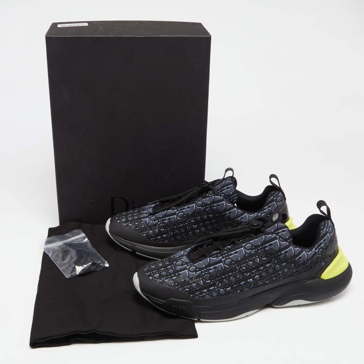Pre Owned Dior Blue/Black Oblique Cannage Neoprene And Rubber B24 Low Top Sneakers Size 45