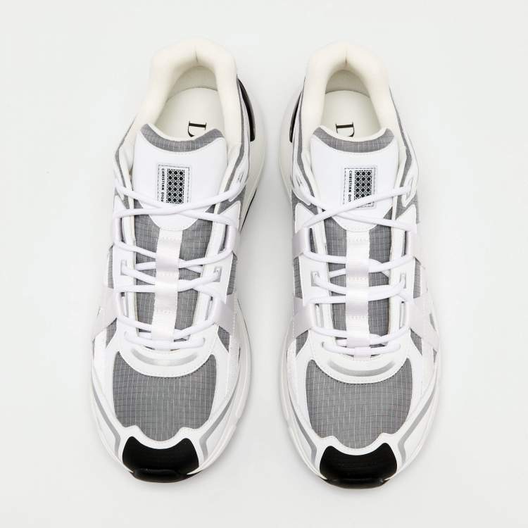 Pre Owned Dior White/Grey Leather And Mesh B24 Runtek Up Sneakers Size 45