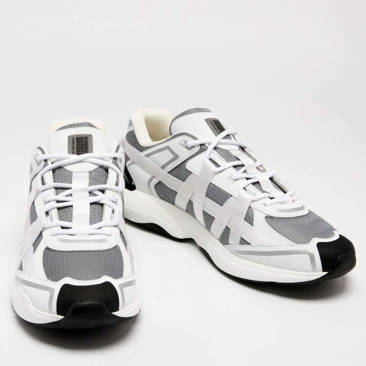 Pre Owned Dior White/Grey Leather And Mesh B24 Runtek Up Sneakers Size 45