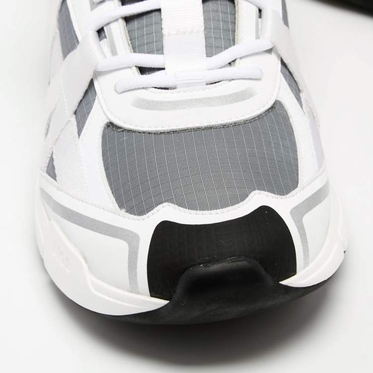 Pre Owned Dior White/Grey Leather And Mesh B24 Runtek Up Sneakers Size 45