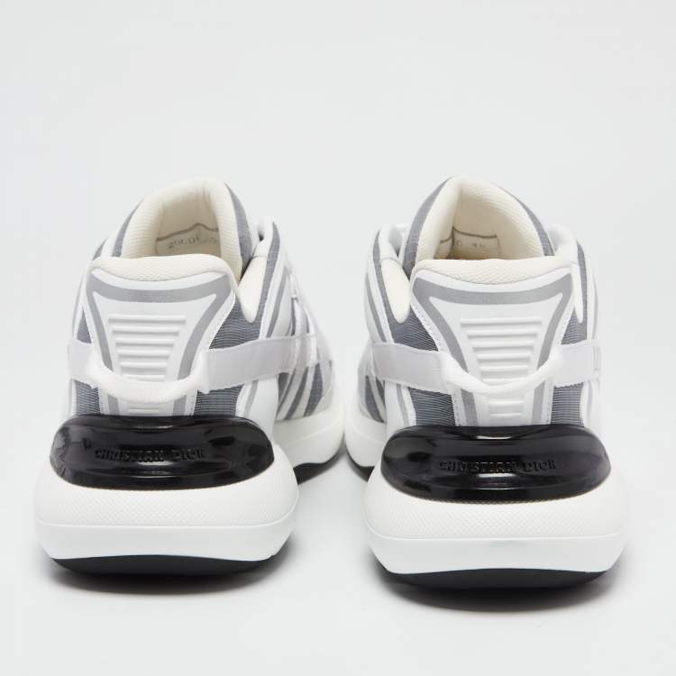 Pre Owned Dior White/Grey Leather And Mesh B24 Runtek Up Sneakers Size 45