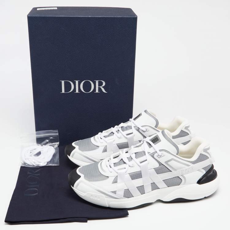 Pre Owned Dior White/Grey Leather And Mesh B24 Runtek Up Sneakers Size 45