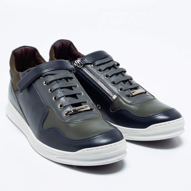 Pre Owned Dior Homme Multicolor Leather and Fabric Zip Low Top Sneakers Size 43.5