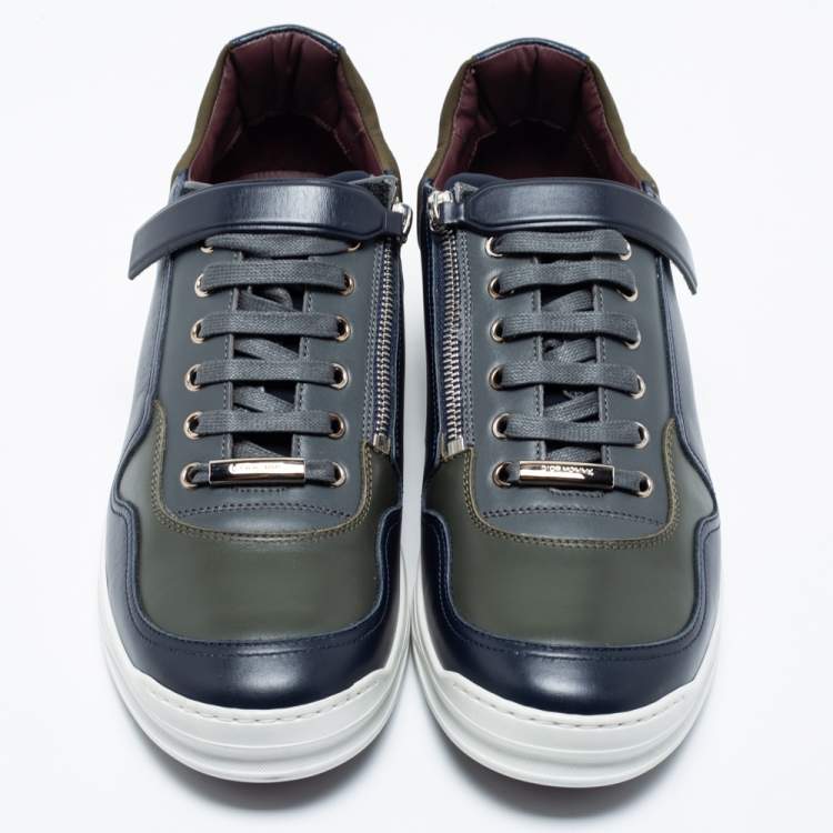 Pre Owned Dior Homme Multicolor Leather and Fabric Zip Low Top Sneakers Size 43.5
