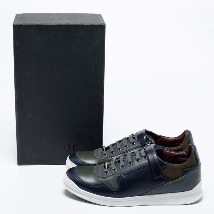 Pre Owned Dior Homme Multicolor Leather and Fabric Zip Low Top Sneakers Size 43.5