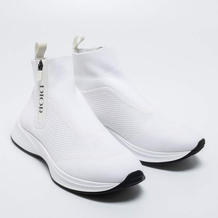 مملوكة مسبقًا Dior White Knit Fabric B25 High Top Sneakers Size 42