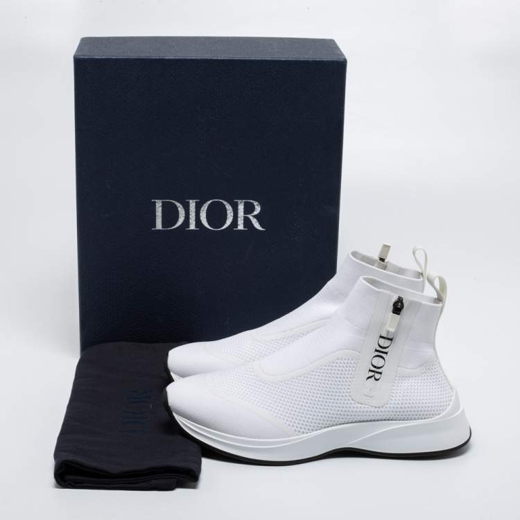 مملوكة مسبقًا Dior White Knit Fabric B25 High Top Sneakers Size 42