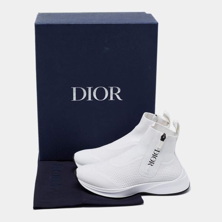Pre Owned Christian Dior White Knit Fabric B25 High Top Sock Sneakers Size 36 