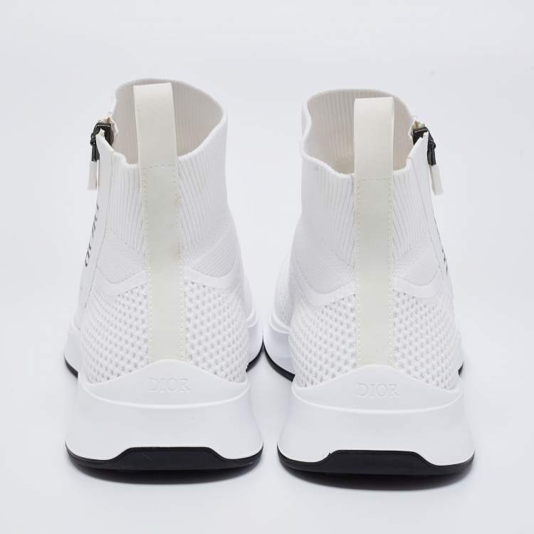 Pre Owned Christian Dior White Knit Fabric B25 High Top Sock Sneakers Size 36 