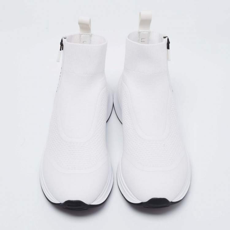 Pre Owned Christian Dior White Knit Fabric B25 High Top Sock Sneakers Size 36 
