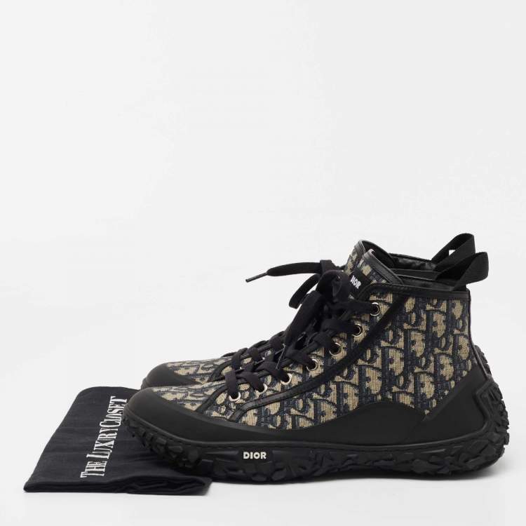 Pre Owned Dior Black/Grey Rubber and Oblique Canvas Diorizon Ankle Boots Size 43