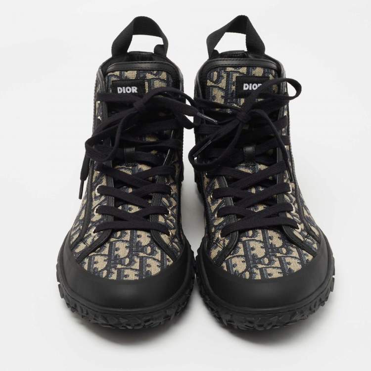 Pre Owned Dior Black/Grey Rubber and Oblique Canvas Diorizon Ankle Boots Size 43