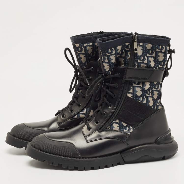 Pre Owned Dior Black Canvas and Leather Explorer Ankle Boots Size 42