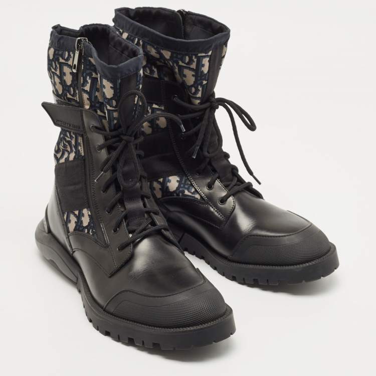 Pre Owned Dior Black Canvas and Leather Explorer Ankle Boots Size 42