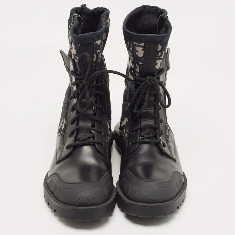 Pre Owned Dior Black Canvas and Leather Explorer Ankle Boots Size 42