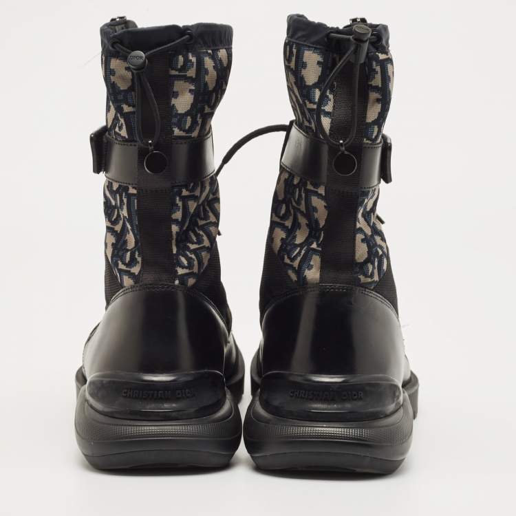Pre Owned Dior Black Canvas and Leather Explorer Ankle Boots Size 42