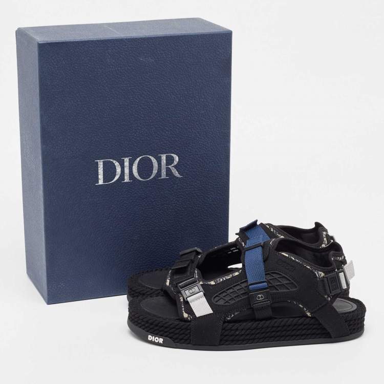 Pre Owned  DIOR Black/Blue Jacquard Atlas Sandals Size 41