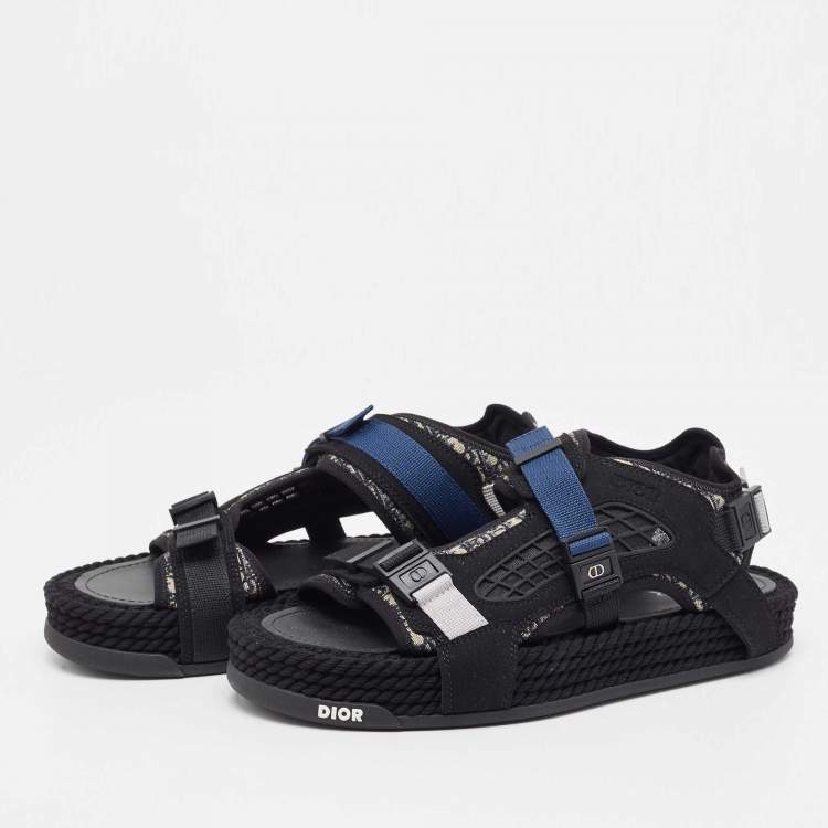 Pre Owned  DIOR Black/Blue Jacquard Atlas Sandals Size 41