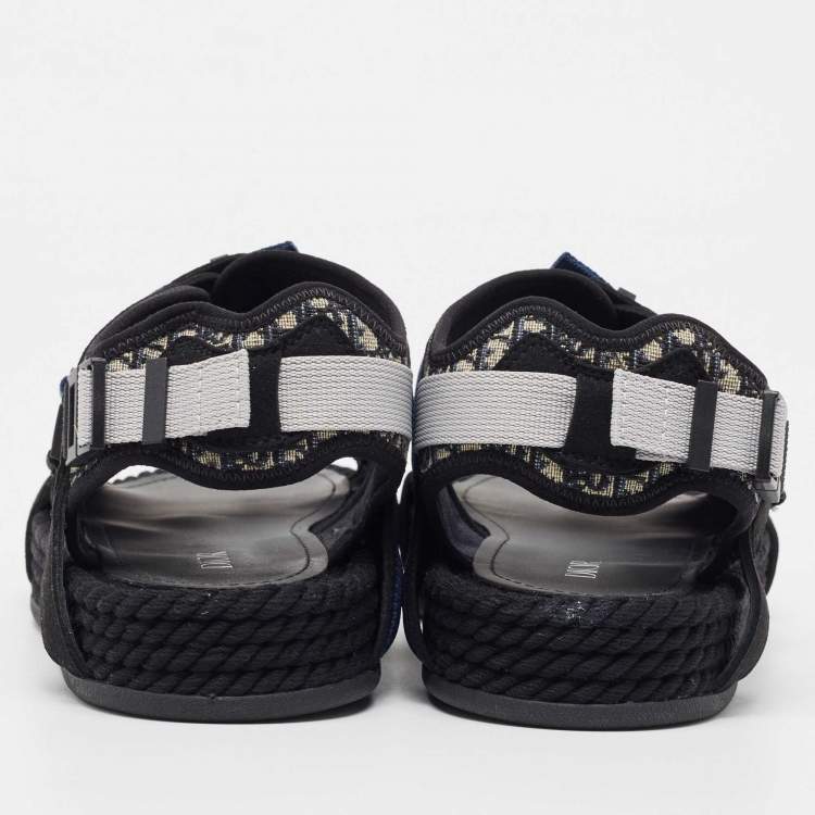 Pre Owned  DIOR Black/Blue Jacquard Atlas Sandals Size 41